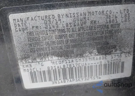 2019 Nissan Sentra S from USA, damaged, VIN 3N1AB7AP5KY329596